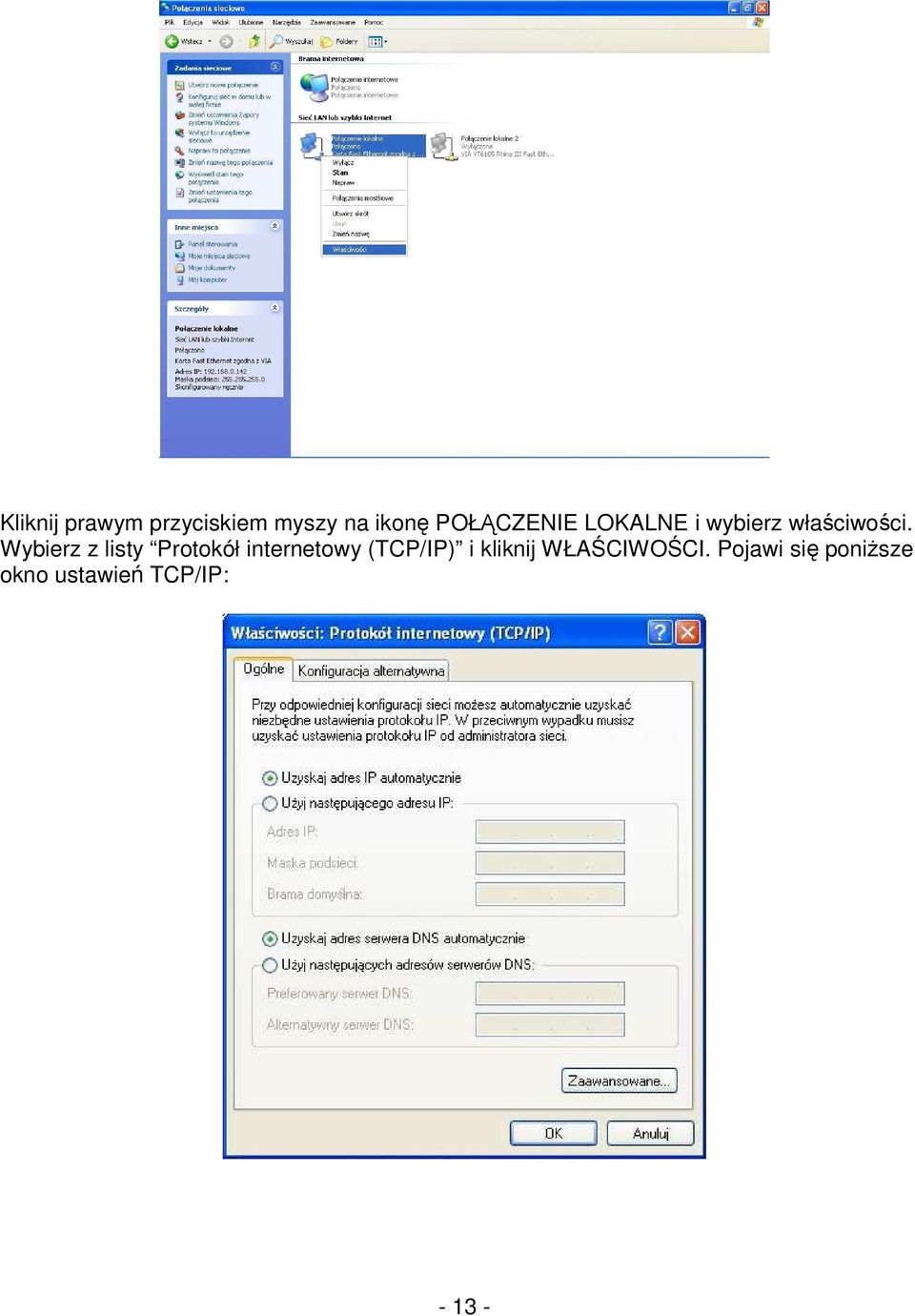 Wybierz z listy Protokół internetowy (TCP/IP) i