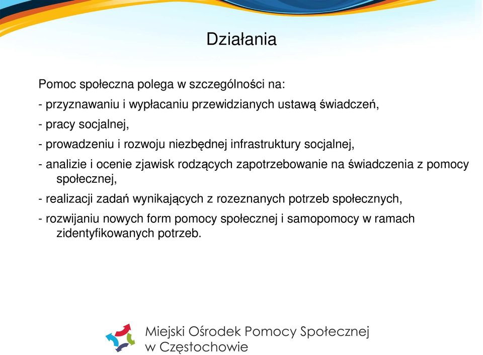 zjawisk rodzących zapotrzebowanie na świadczenia z pomocy społecznej, - realizacji zadań wynikających z