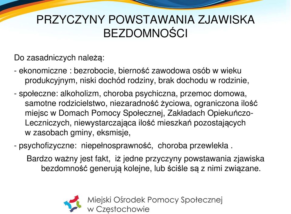 miejsc w Domach Pomocy Społecznej, Zakładach Opiekuńczo- Leczniczych, niewystarczająca ilość mieszkań pozostających w zasobach gminy, eksmisje, -