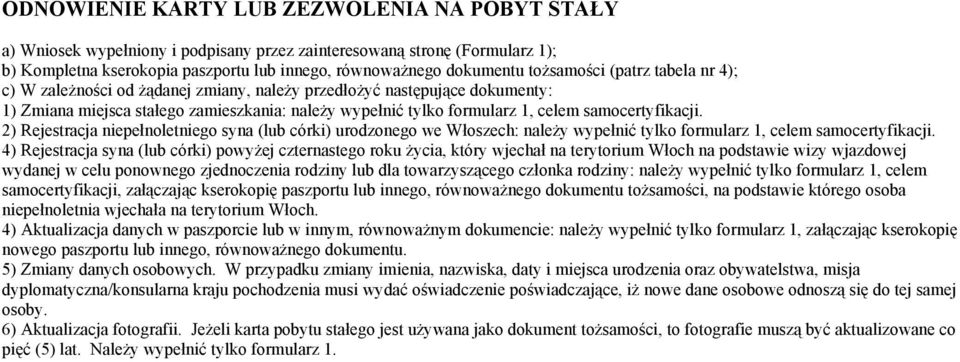 2) Rejestracja niepełnoletniego syna (lub córki) urodzonego we Włoszech: należy wypełnić tylko formularz 1, celem samocertyfikacji.