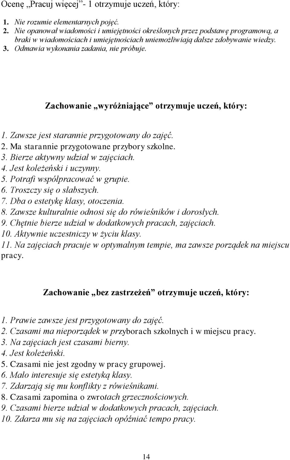 Jest koleżeński i uczynny. 5. Potrafi współpracować w grupie. 6. Troszczy się o słabszych. 7. Dba o estetykę klasy, otoczenia. 8. Zawsze kulturalnie odnosi się do rówieśników i dorosłych. 9.