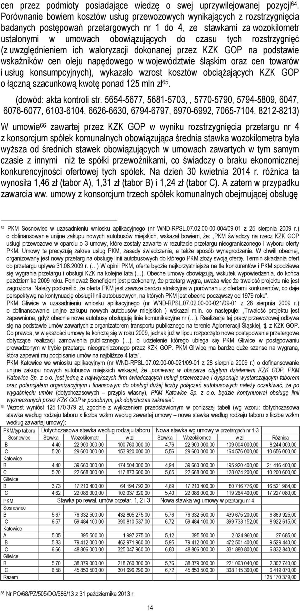 rozstrzygnięć (z uwzględnieniem ich waloryzacji dokonanej przez KZK GOP na podstawie wskaźników cen oleju napędowego w województwie śląskim oraz cen towarów i usług konsumpcyjnych), wykazało wzrost