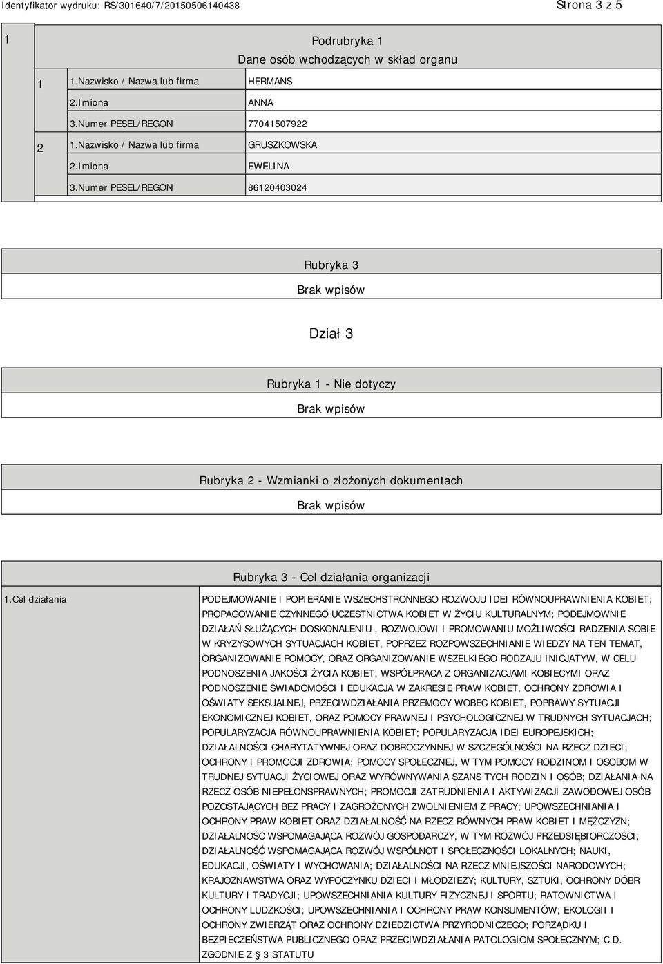 Cel działania PODEJMOWANIE I POPIERANIE WSZECHSTRONNEGO ROZWOJU IDEI RÓWNOUPRAWNIENIA KOBIET; PROPAGOWANIE CZYNNEGO UCZESTNICTWA KOBIET W ŻYCIU KULTURALNYM; PODEJMOWNIE DZIAŁAŃ SŁUŻĄCYCH