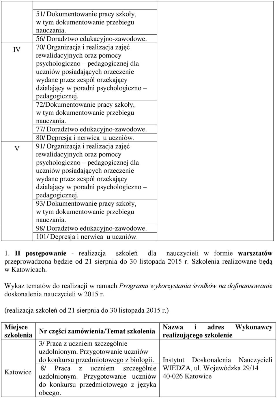 91/ Organizacja i realizacja zajęć 93/ Dokumentowanie pracy szkoły, w tym dokumentowanie przebiegu nauczania. 98/ Doradztwo edukacyjno-zawodowe. 10