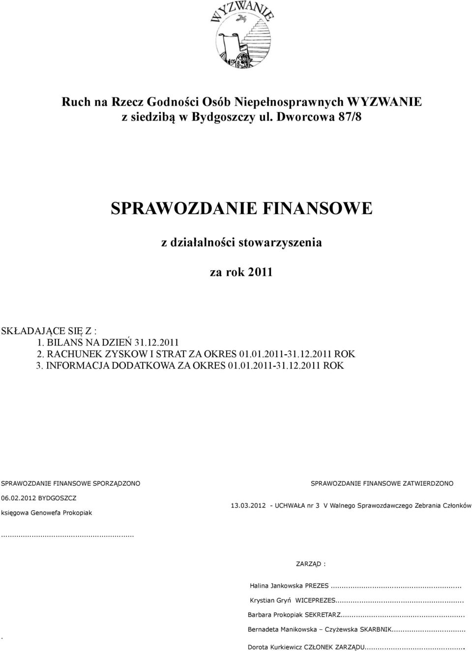 12.2011 ROK 3. INFORMACJA DODATKOWA ZA OKRES 01.01.2011-31.12.2011 ROK SPRAWOZDANIE FINANSOWE SPORZĄDZONO 06.02.