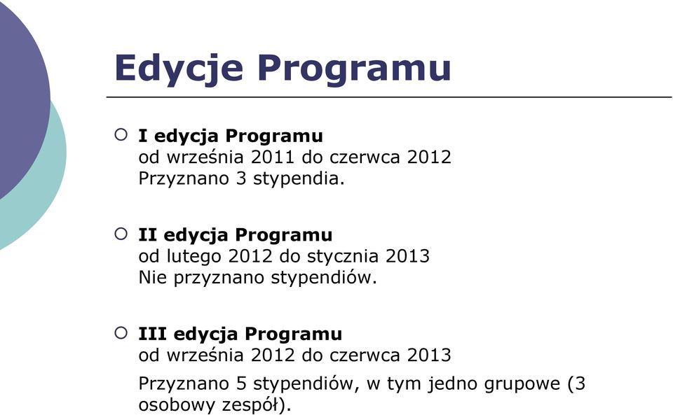 II edycja Programu od lutego 2012 do stycznia 2013 Nie przyznano