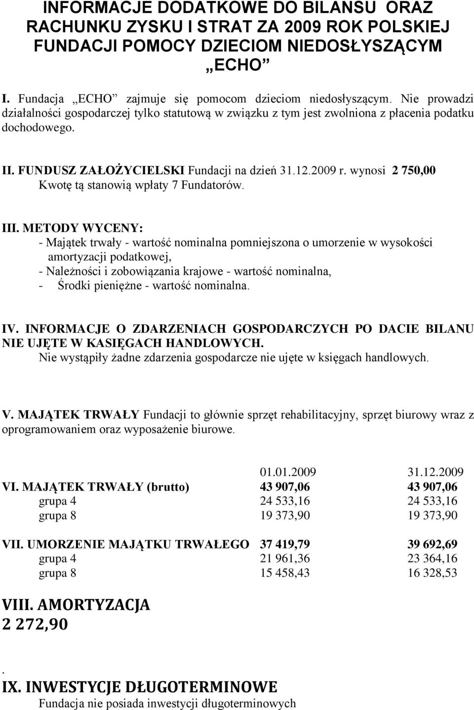 wynosi 2 750,00 Kwotę tą stanowią wpłaty 7 Fundatorów. III.