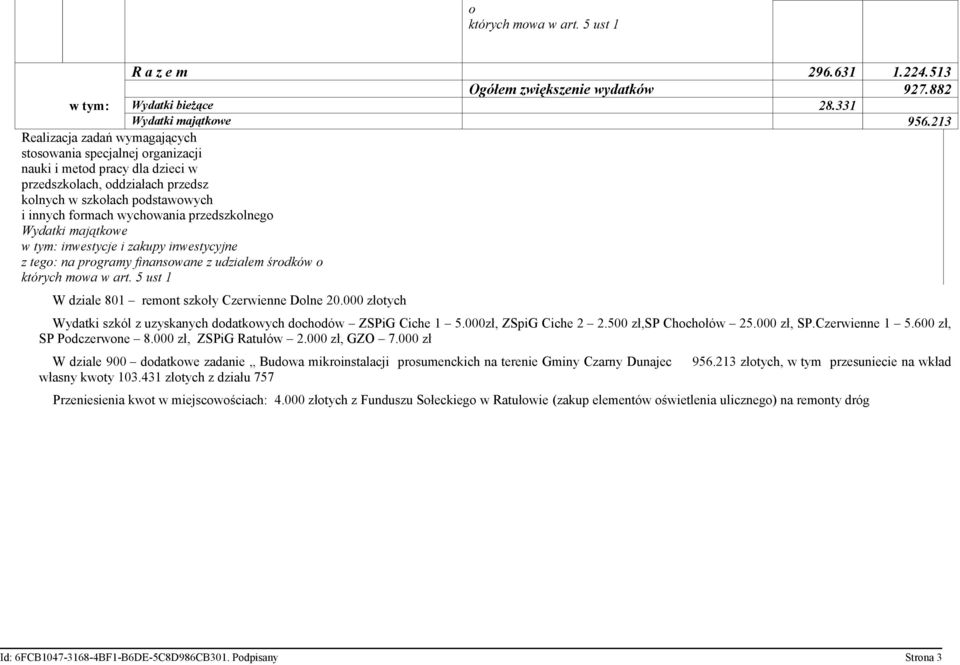 przedszkolnego Wydatki majątkowe w tym: inwestycje i zakupy inwestycyjne z tego: na programy finansowane z udziałem środków o których mowa w art.