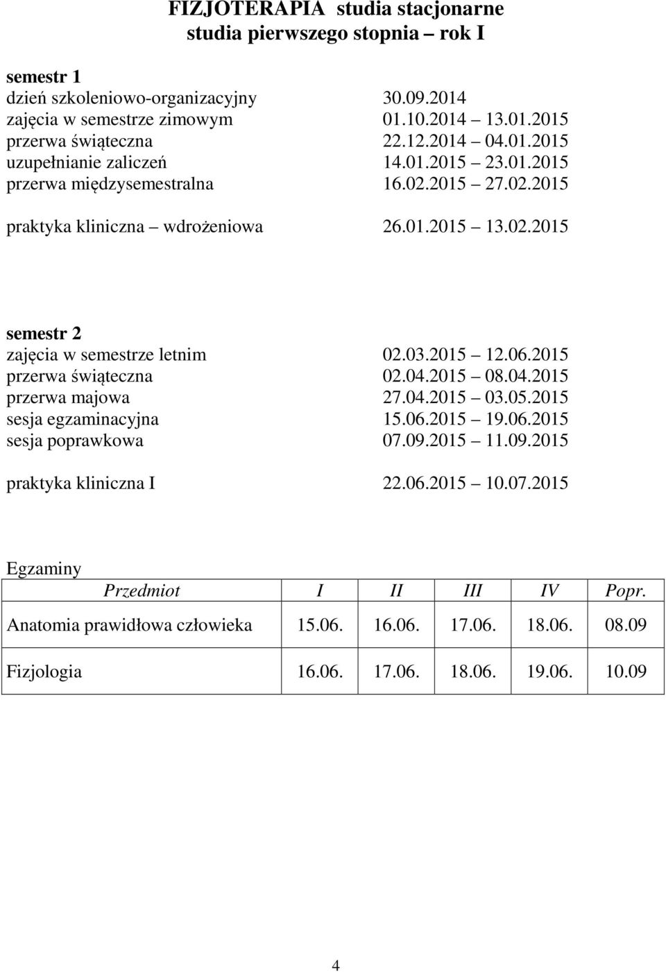 03.2015 12.06.2015 przerwa świąteczna 02.04.2015 08.04.2015 przerwa majowa 27.04.2015 03.05.2015 sesja egzaminacyjna 15.06.2015 19.06.2015 sesja poprawkowa 07.09.