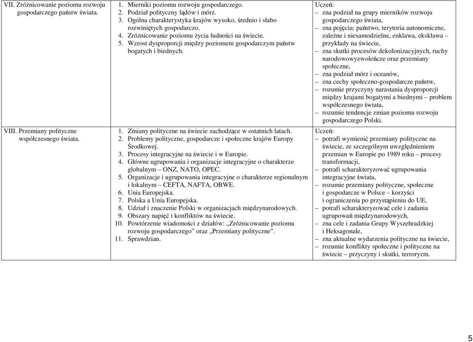 Wzrost dysproporcji między poziomem gospodarczym państw bogatych i biednych. 1. Zmiany polityczne na świecie zachodzące w ostatnich latach. 2.