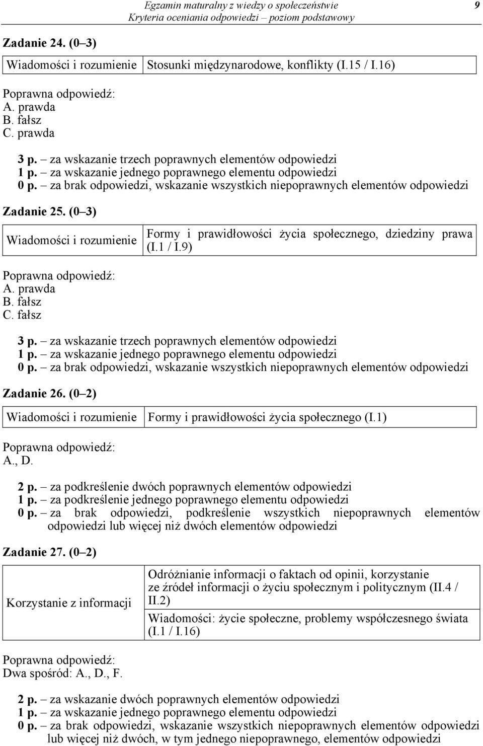 fałsz C. fałsz 3 p. za wskazanie trzech poprawnych elementów 1 p. za wskazanie jednego poprawnego elementu 0 p. za brak, wskazanie wszystkich niepoprawnych elementów Zadanie 26.