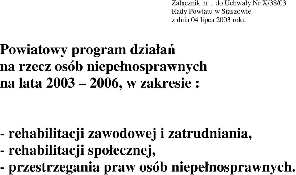 na lata 2003 2006, w zakresie : - rehabilitacji zawodowej i zatrudniania,