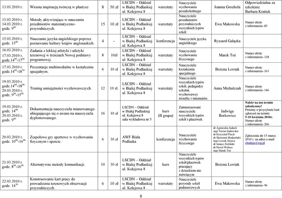 Zadania z lekkiej atletyki i atletyki terenowej w treściach Nowej podstawy programowej. Prezentacje multimedialne w kształceniu specjalnym. 15 10 zł 8 10zł 19.03.2010 r.