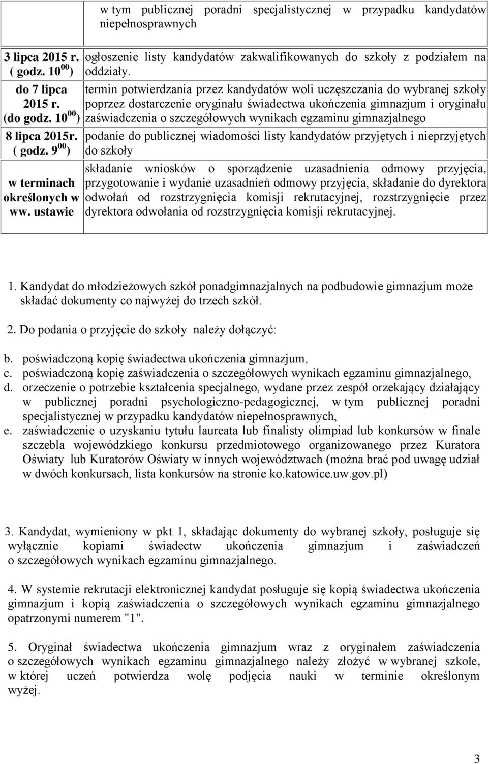 termin potwierdzania przez kandydatów woli uczęszczania do wybranej szkoły poprzez dostarczenie oryginału świadectwa ukończenia gimnazjum i oryginału zaświadczenia o szczegółowych wynikach egzaminu