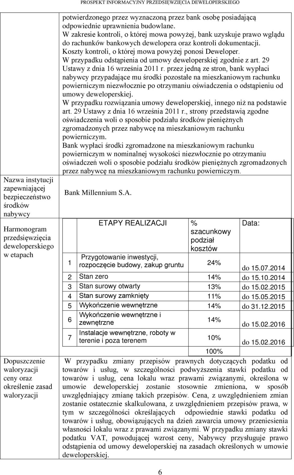 W zakresie kontroli, o której mowa powyżej, bank uzyskuje prawo wglądu do rachunków bankowych dewelopera oraz kontroli dokumentacji. Koszty kontroli, o której mowa powyżej ponosi Deweloper.