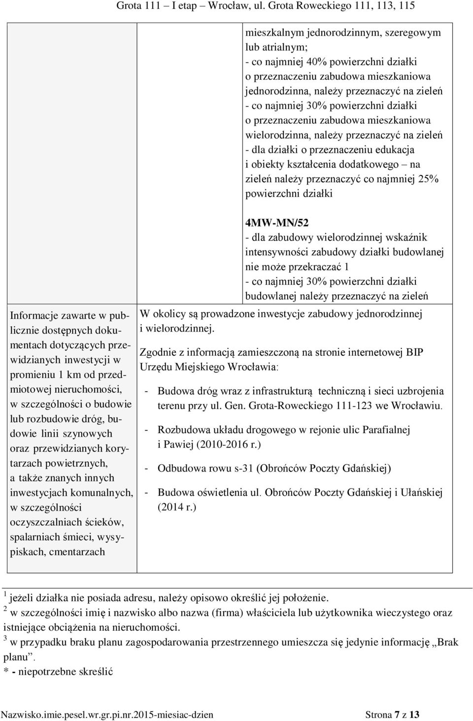 Grota 111 I etap Wrocław, ul.