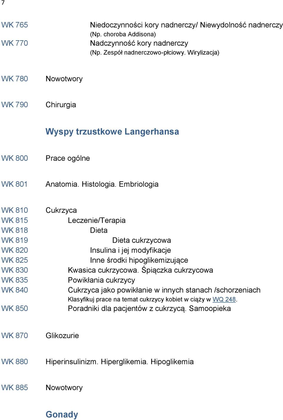 Embriologia WK 810 WK 815 WK 818 WK 819 WK 820 WK 825 WK 830 WK 835 WK 840 WK 850 Cukrzyca Leczenie/Terapia Dieta Dieta cukrzycowa Insulina i jej modyfikacje Inne środki hipoglikemizujące Kwasica