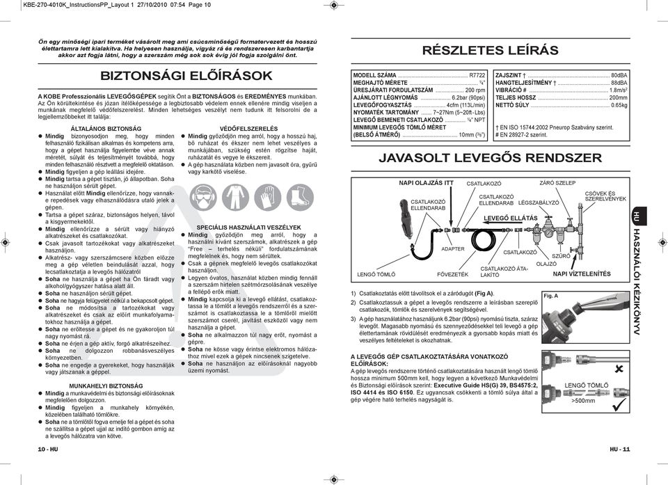 10 - HU BIZTONSÁGI ELŐÍRÁSOK A KOBE Professzionális LEVEGŐSGÉPEK segítik Önt a BIZTONSÁGOS és EREDMÉNYES munkában.