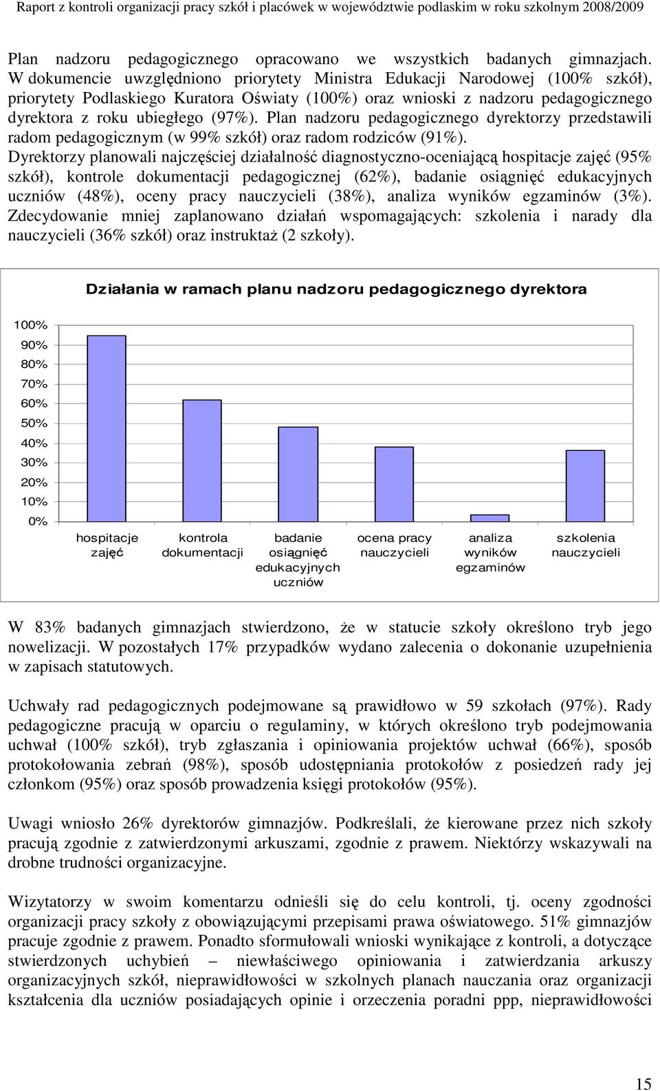 Plan nadzoru pedagogicznego dyrektorzy przedstawili radom pedagogicznym (w 99% szkół) oraz radom rodziców (91%).