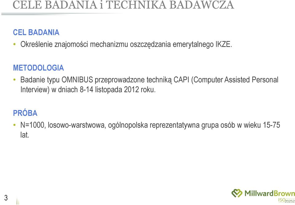 METODOLOGIA Badanie typu OMNIBUS przeprowadzone techniką CAPI (Computer Assisted