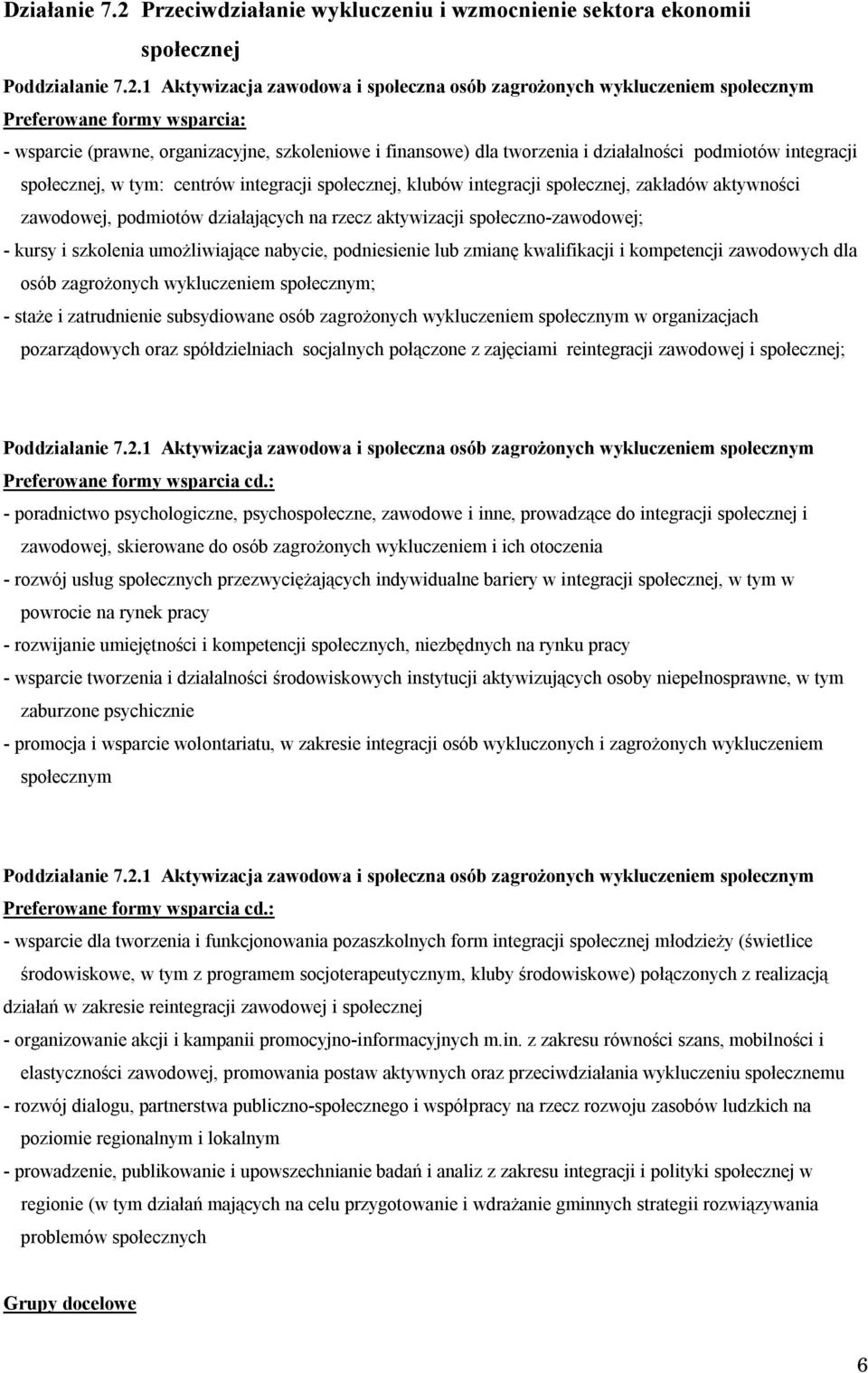 1 Aktywizacja zawodowa i społeczna osób zagrożonych wykluczeniem społecznym Preferowane formy wsparcia: - wsparcie (prawne, organizacyjne, szkoleniowe i finansowe) dla tworzenia i działalności