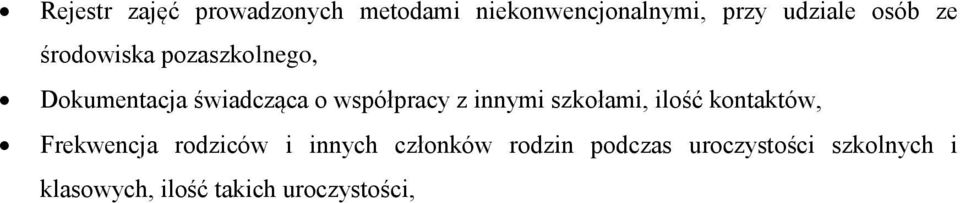 innymi szkołami, ilość kontaktów, Frekwencja rodziców i innych członków