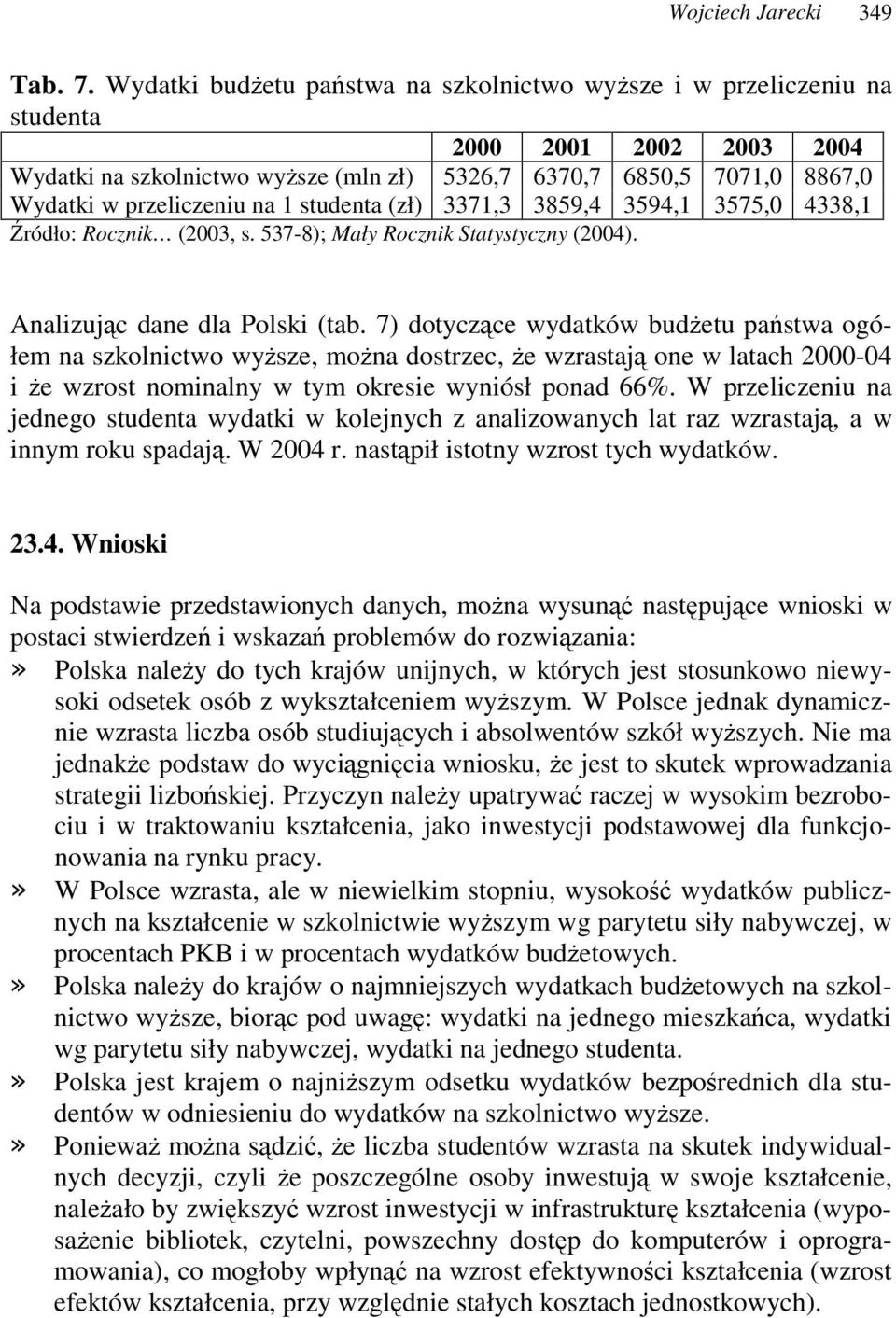 studenta (zł) 3371,3 3859,4 3594,1 3575,0 4338,1 ródło: Rocznik (2003, s. 537-8); Mały Rocznik Statystyczny (2004). Analizujc dane dla Polski (tab.