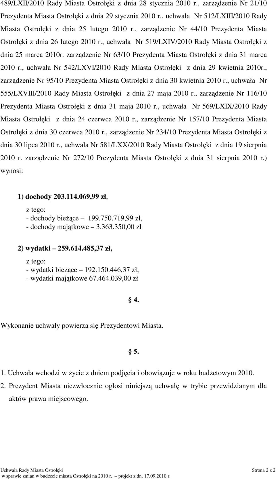 , uchwała Nr 542/LXVI/ Rady Ostrołęki z dnia 29 kwietnia r., zarządzenie Nr 95/10 Prezydenta Ostrołęki z dnia 30 kwietnia r., uchwała Nr 555/LXVIII/ Rady Ostrołęki z dnia 27 maja r.