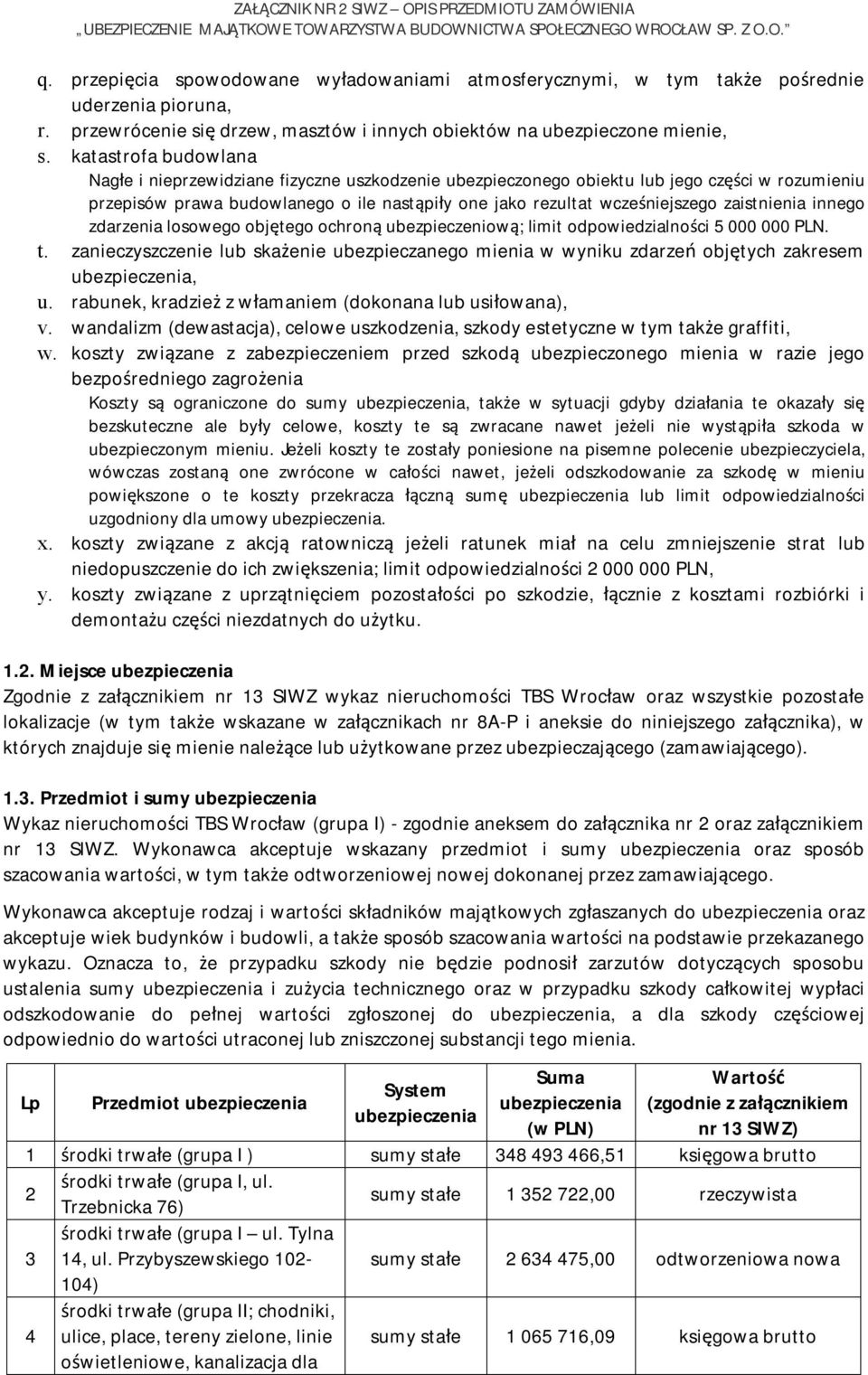 zaistnienia innego zdarzenia losowego objętego ochroną ubezpieczeniową; limit odpowiedzialności 5 000 000 PLN. t.