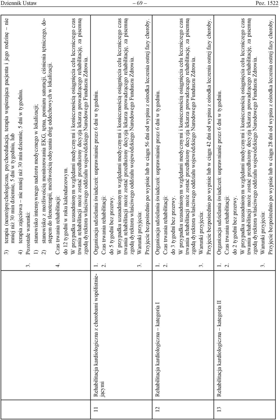 dziennie, 5 dni w tygodniu. do 12 tygodni w roku kalendarzowym. 11 Rehabilitacja kardiologiczna z chorobami współistniejącymi 1. Organizacja udzielania świadczeń: usprawnianie przez 6 dni w tygodniu.