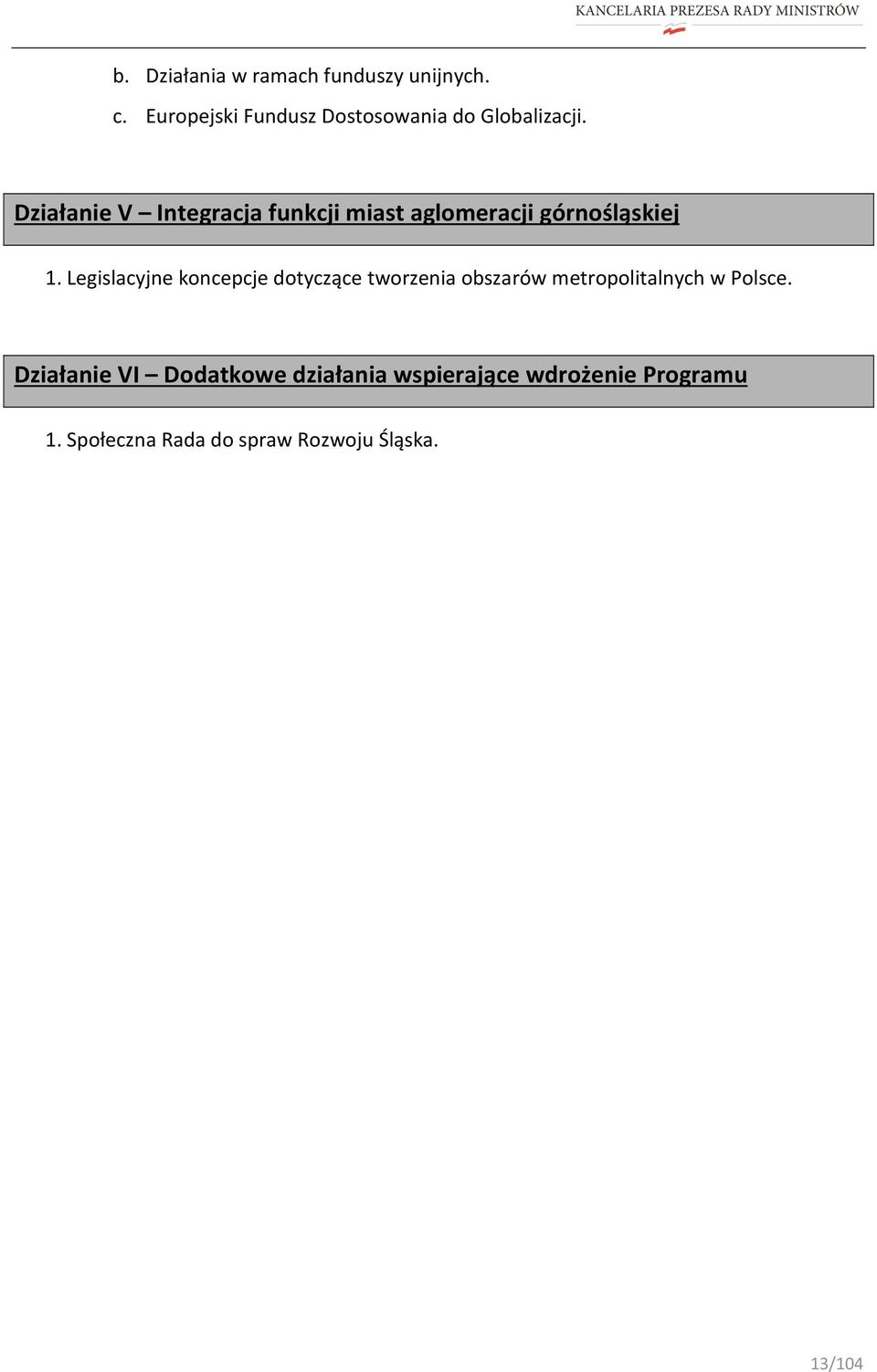 Działanie V Integracja funkcji miast aglomeracji górnośląskiej 1.