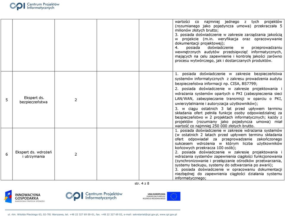 posiada doświadczenie w przeprowadzaniu wewnętrznych audytów przedsięwzięć informatycznych, mających na celu zapewnienie i kontrolę jakości zarówno procesu wytwórczego, jak i dostarczanych produktów.