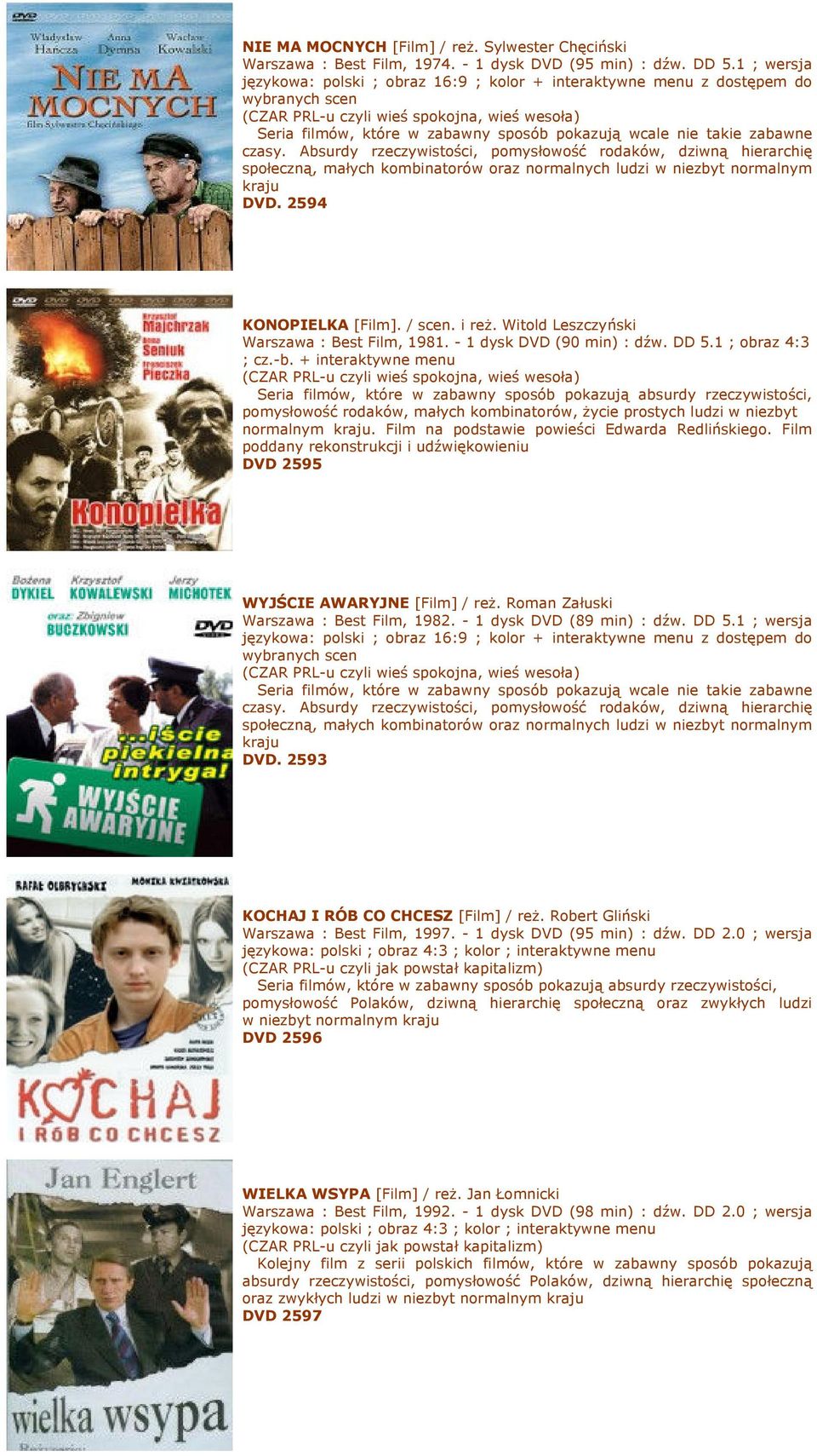 takie zabawne czasy. Absurdy rzeczywistości, pomysłowość rodaków, dziwną hierarchię społeczną, małych kombinatorów oraz normalnych ludzi w niezbyt normalnym kraju DVD. 2594 KONOPIELKA [Film]. / scen.