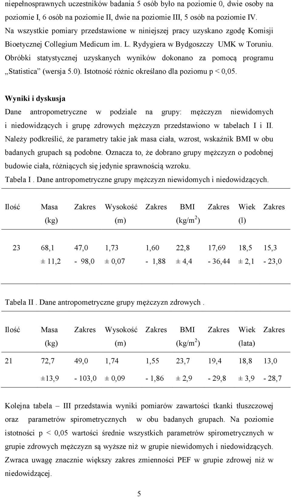 Obróbki statystycznej uzyskanych wyników dokonano za pomocą programu Statistica (wersja 5.0). Istotność różnic określano dla poziomu p < 0,05.