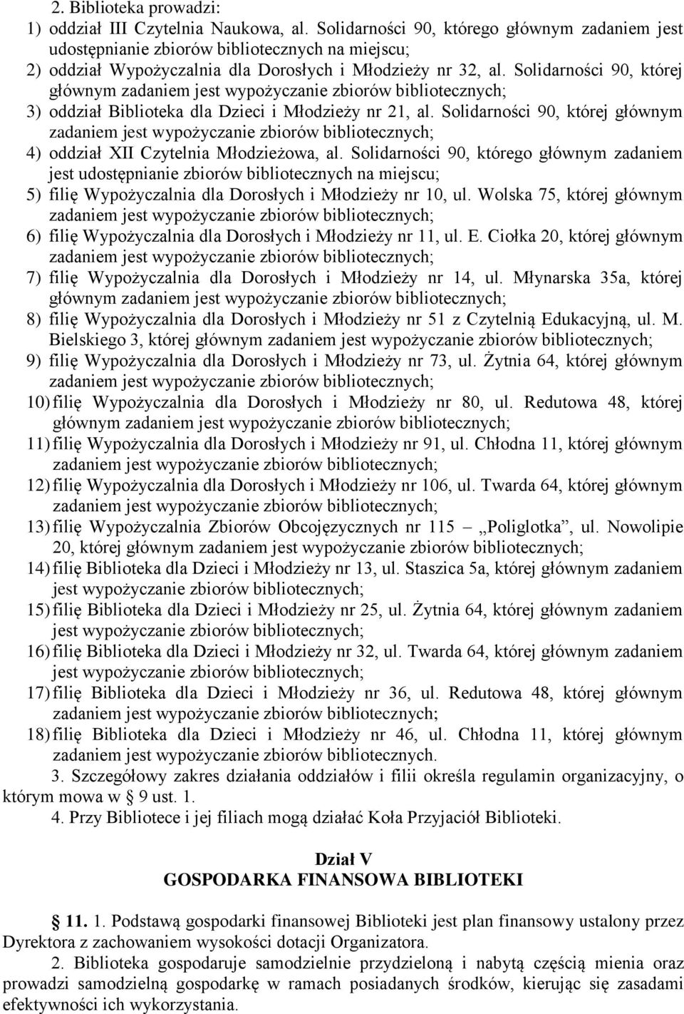 Solidarności 90, której głównym 3) oddział Biblioteka dla Dzieci i Młodzieży nr 21, al. Solidarności 90, której głównym 4) oddział XII Czytelnia Młodzieżowa, al.