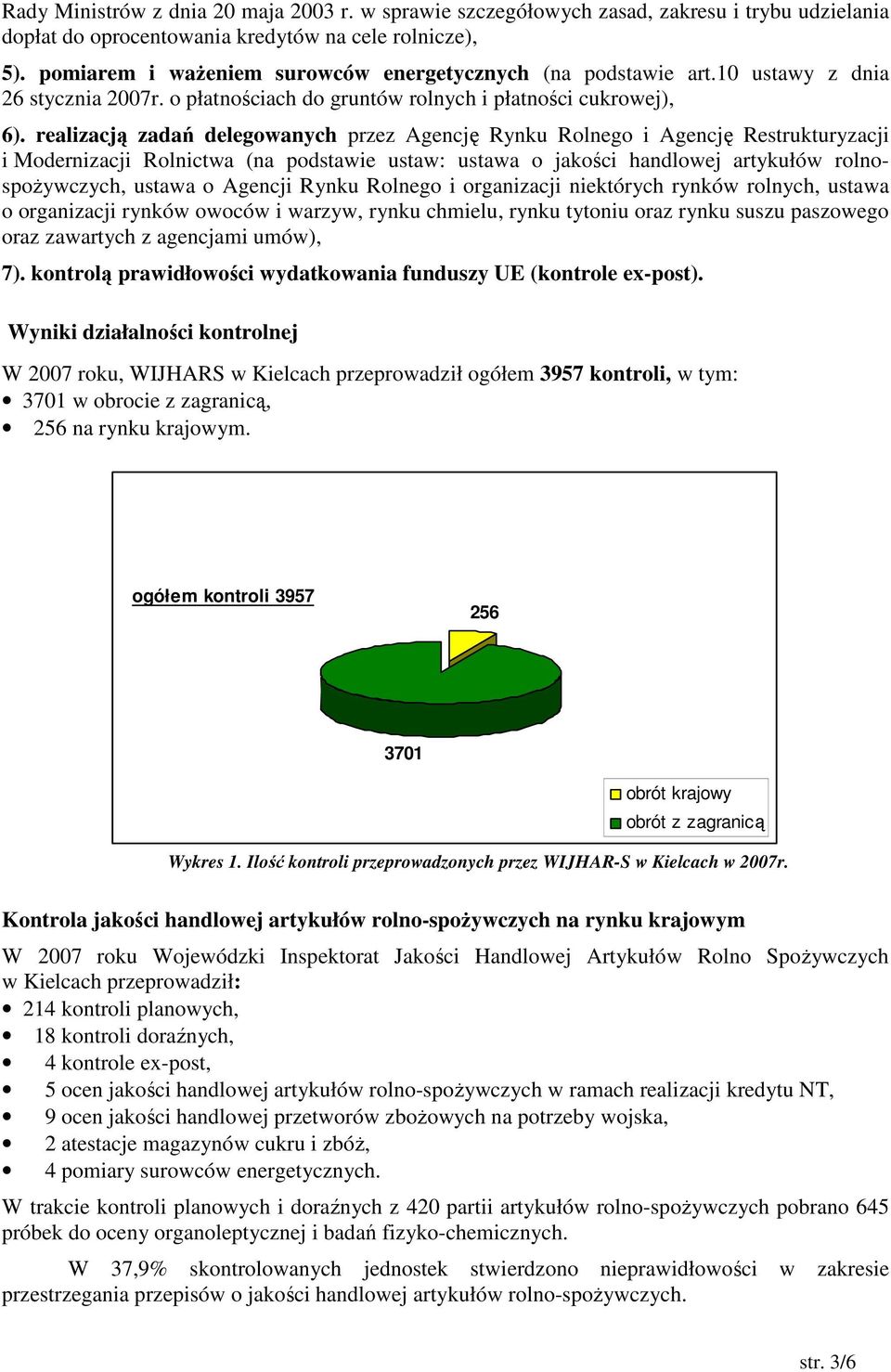 realizacją zadań delegowanych przez Agencję Rynku Rolnego i Agencję Restrukturyzacji i Modernizacji Rolnictwa (na podstawie ustaw: ustawa o jakości handlowej artykułów rolnospoŝywczych, ustawa o