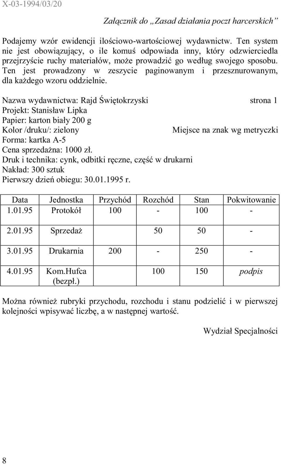 Ten jest prowadzony w zeszycie paginowanym i przesznurowanym, dla kadego wzoru oddzielnie.