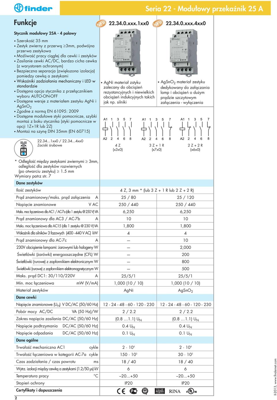 4xx0 SzerokoÊç 35 mm Zestyk zwierny z przerwà 3mm, podwójna przerwa zestykowa Mo liwoêç pracy ciàgłej dla cewki i zestyków Zasilanie cewki C/DC, bardzo cicha cewka (z warystorem ochronnym) Bezpieczna