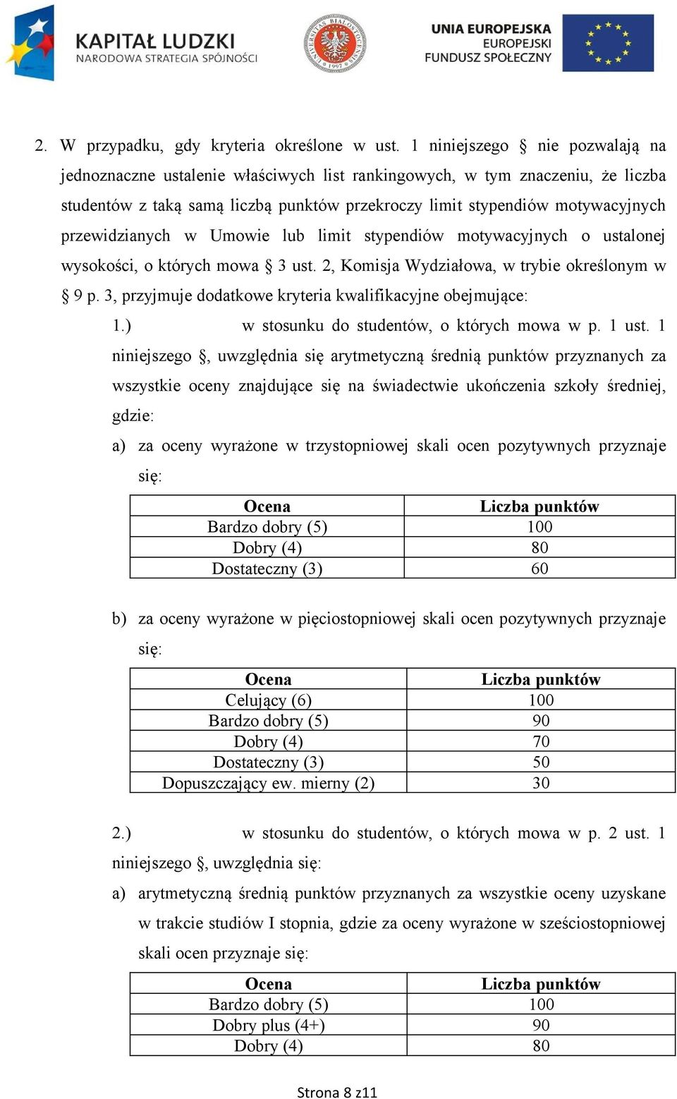 przewidzianych w Umowie lub limit stypendiów motywacyjnych o ustalonej wysokości, o których mowa 3 ust. 2, Komisja Wydziałowa, w trybie określonym w 9 p.