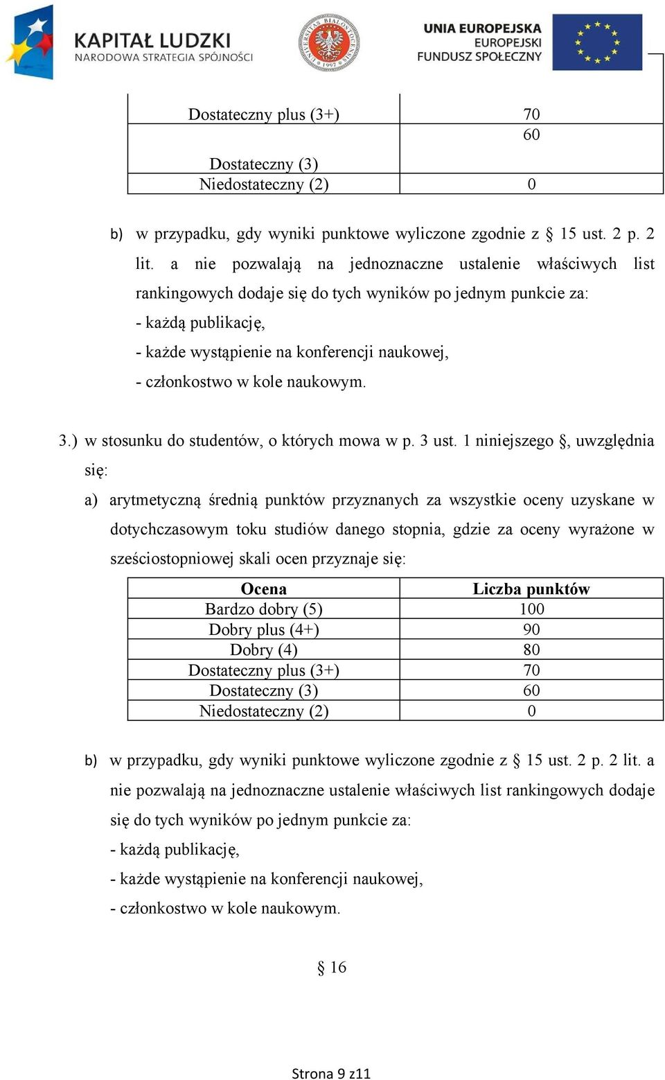 w kole naukowym. 3.) w stosunku do studentów, o których mowa w p. 3 ust.