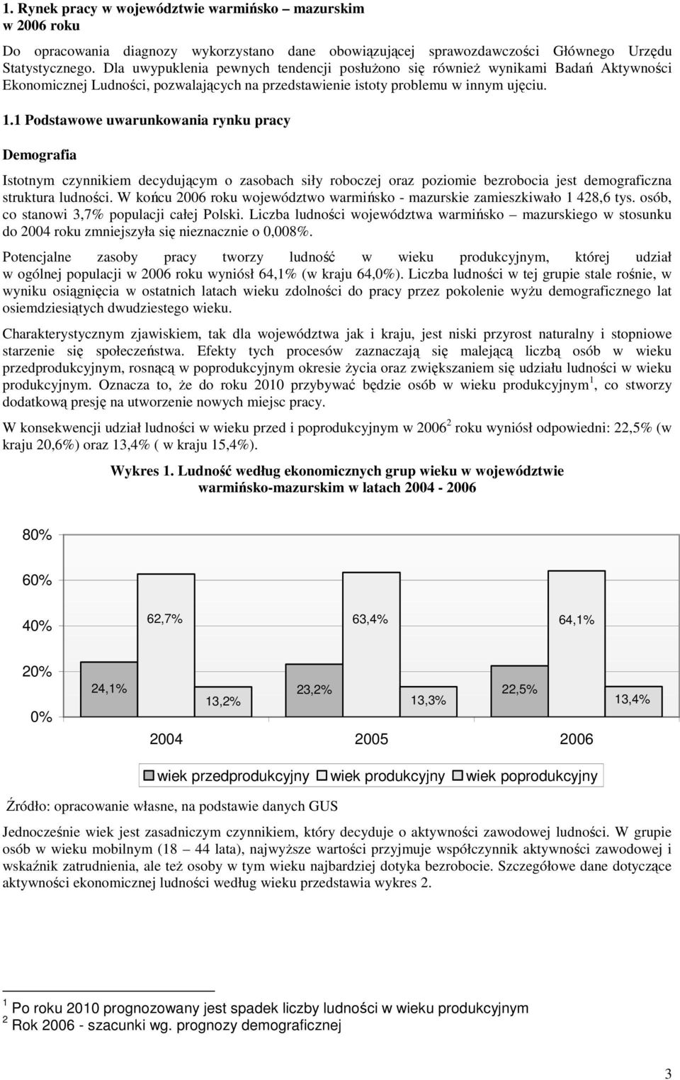 1 Podstawowe uwarunkowania rynku pracy Demografia Istotnym czynnikiem decydującym o zasobach siły roboczej oraz poziomie bezrobocia jest demograficzna struktura ludności.