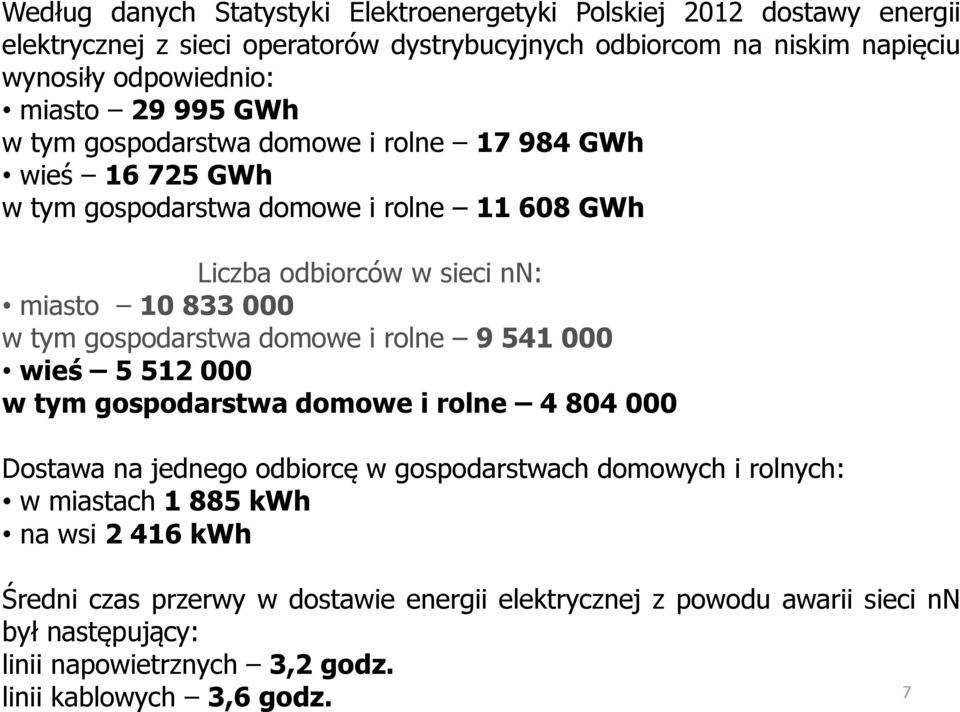 tym gospodarstwa domowe i rolne 9 541 000 wieś 5 512 000 w tym gospodarstwa domowe i rolne 4 804 000 Dostawa na jednego odbiorcę w gospodarstwach domowych i rolnych: w