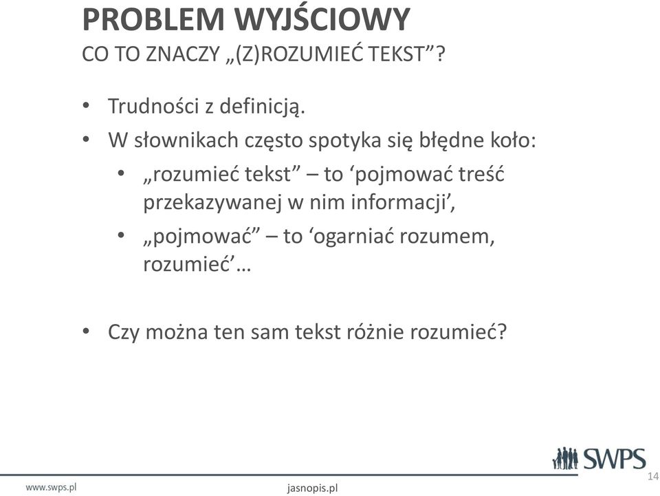 W słownikach często spotyka się błędne koło: rozumieć tekst to