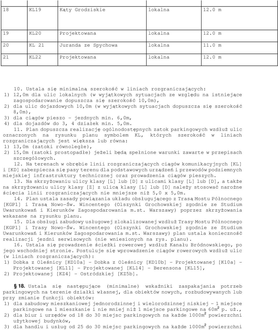 dojazdowych 10,0m (w wyjątkowych sytuacjach dopuszcza się szerokość 8,0m), 3) dla ciągów pieszo - jezdnych min. 6,0m, 4) dla dojazdów do 3, 4 działek min. 5,0m. 11.