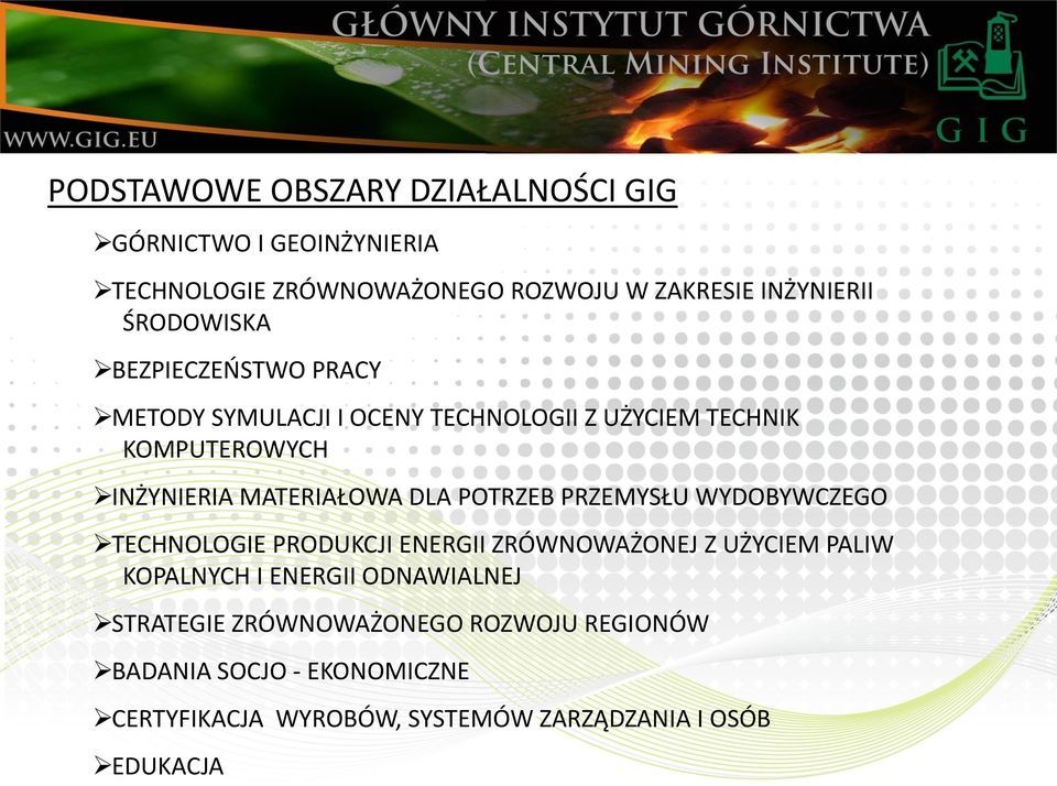 DLA POTRZEB PRZEMYSŁU WYDOBYWCZEGO TECHNOLOGIE PRODUKCJI ENERGII ZRÓWNOWAŻONEJ Z UŻYCIEM PALIW KOPALNYCH I ENERGII