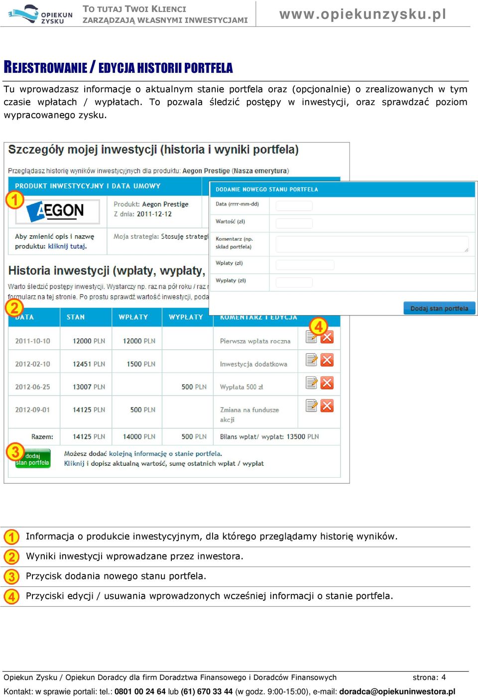 Informacja o produkcie inwestycyjnym, dla którego przeglądamy historię wyników. Wyniki inwestycji wprowadzane przez inwestora.