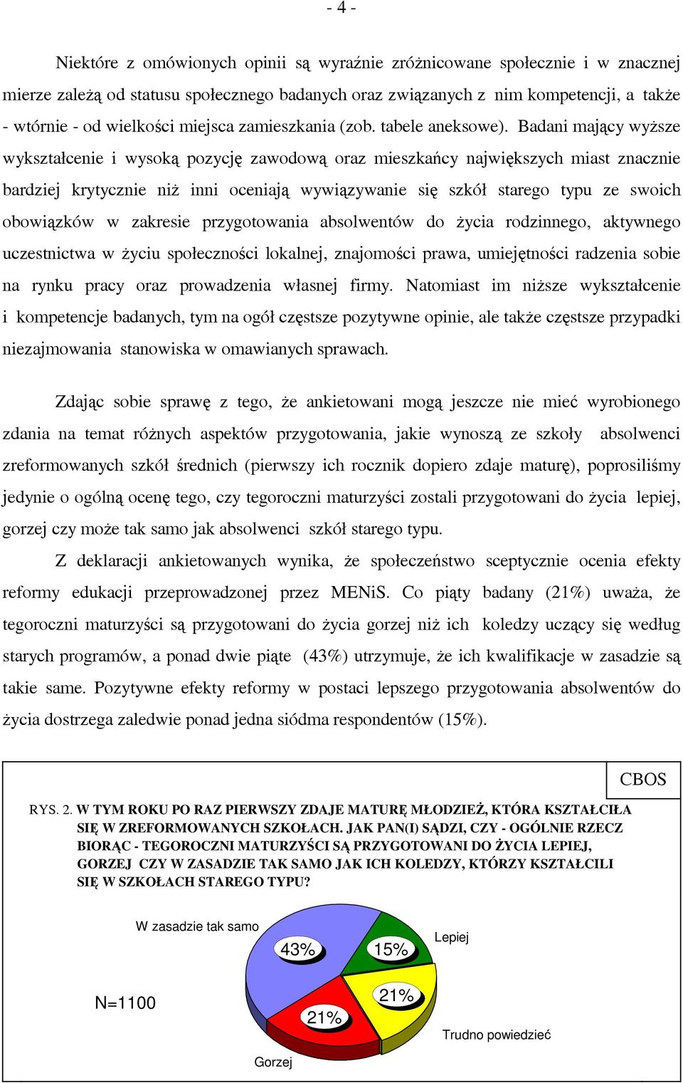 Badani mający wyższe wykształcenie i wysoką pozycję zawodową oraz mieszkańcy największych miast znacznie bardziej krytycznie niż inni oceniają wywiązywanie się szkół starego typu ze swoich obowiązków