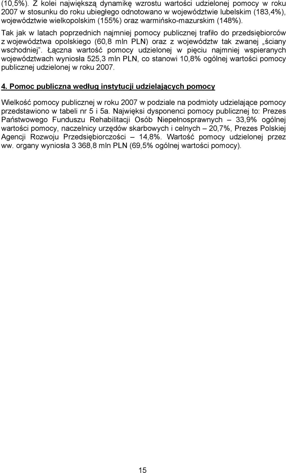 warmińsko-mazurskim (148%). Tak jak w latach poprzednich najmniej publicznej trafiło do przedsiębiorców z województwa opolskiego (60,8 mln PLN) oraz z województw tak zwanej ściany wschodniej.