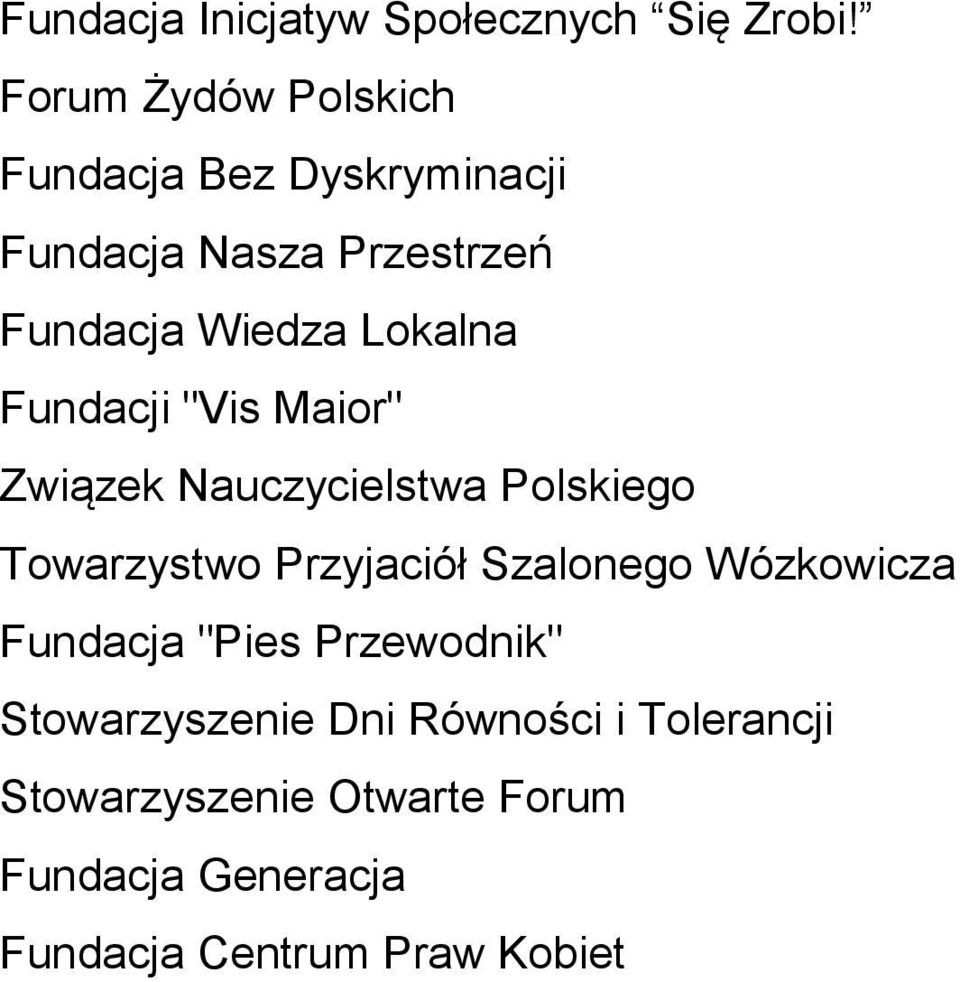 Lokalna Fundacji "Vis Maior" Związek Nauczycielstwa Polskiego Towarzystwo Przyjaciół Szalonego