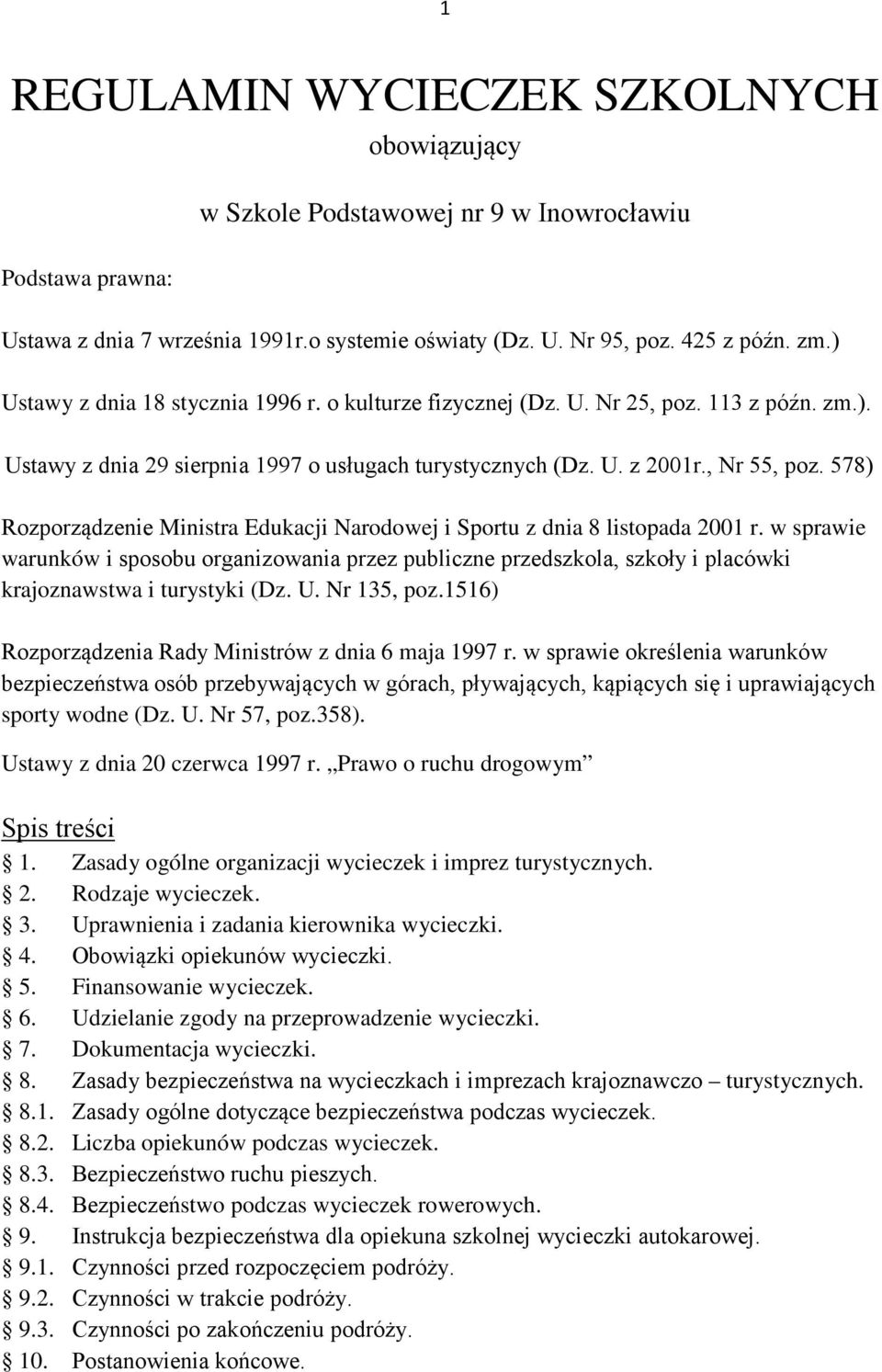 578) Rozporządzenie Ministra Edukacji Narodowej i Sportu z dnia 8 listopada 2001 r.